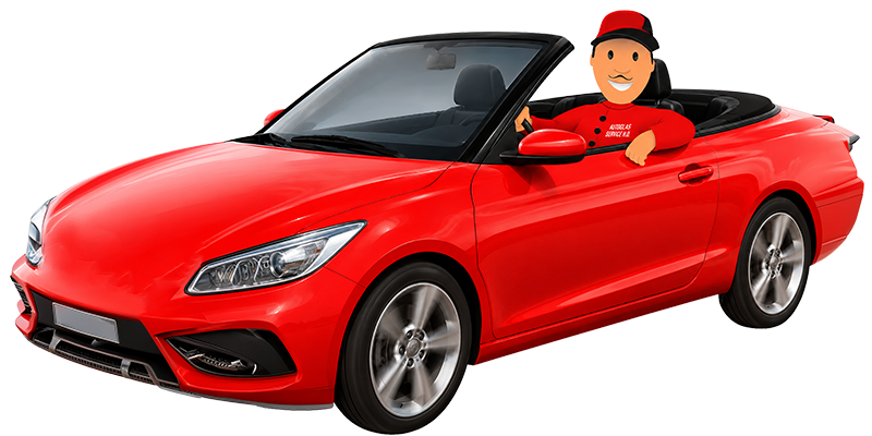 Auto-Glas-Service H.D. Maskottchen im roten Cabrio